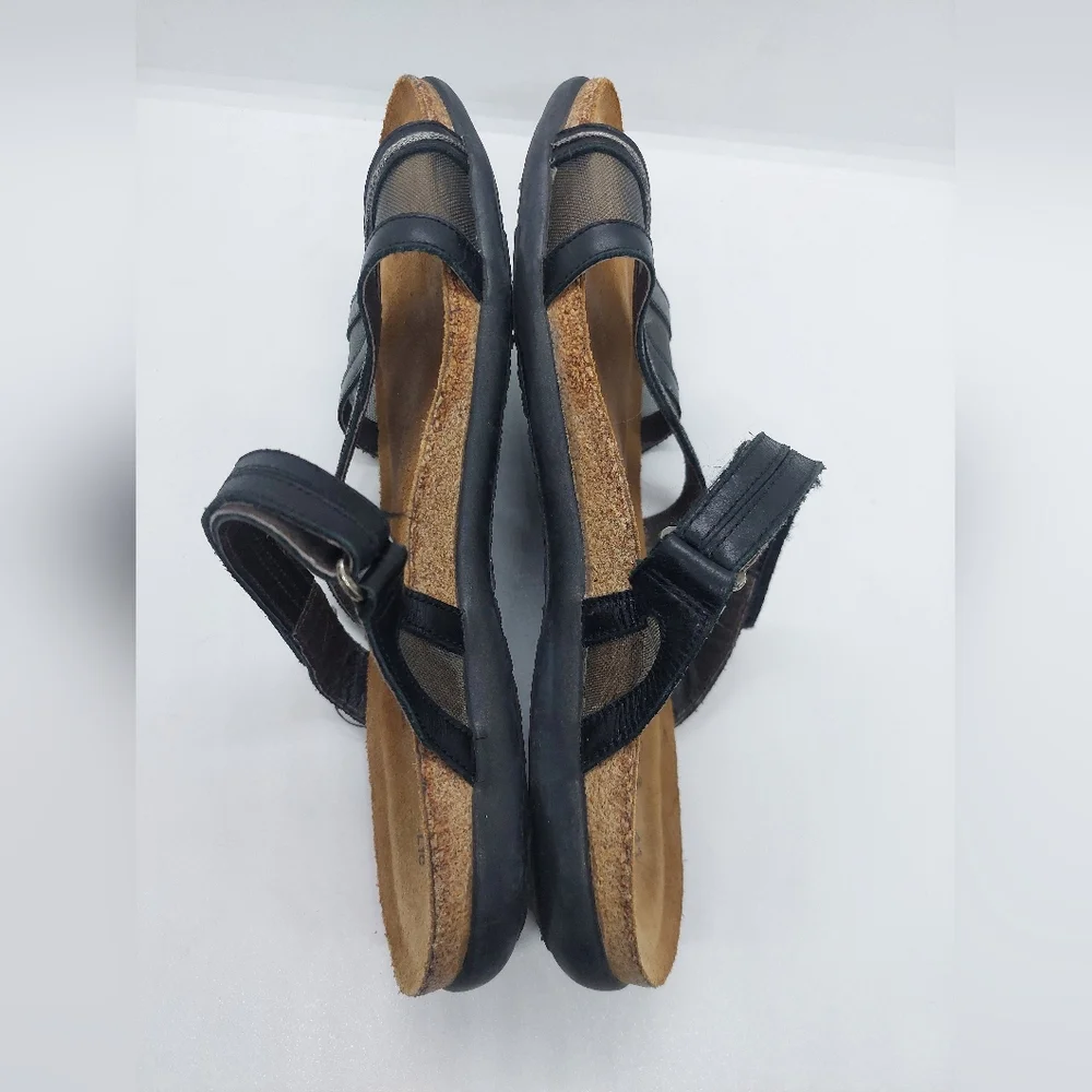 Naot Black Leather Mesh Strap Slide Sandals Women’s Size US10/10.5 41 L10